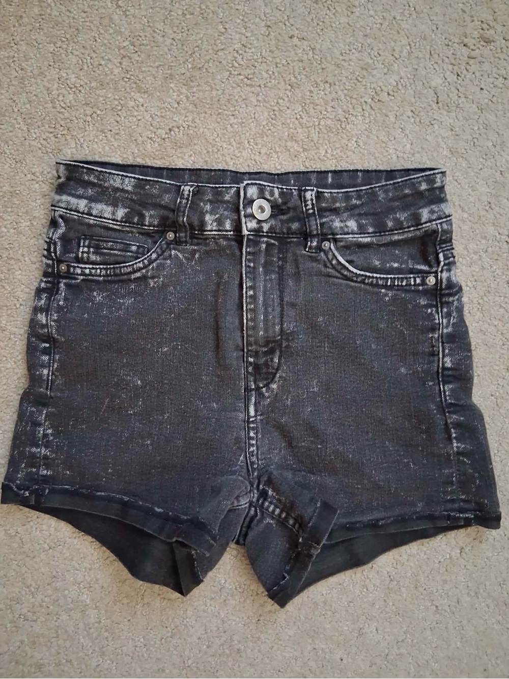 H&M High-Rise Black Washed Denim Shorts